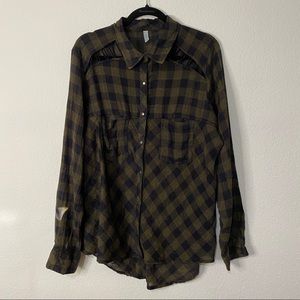 Free People Button Down Plain w/ Shoulder Cut Out